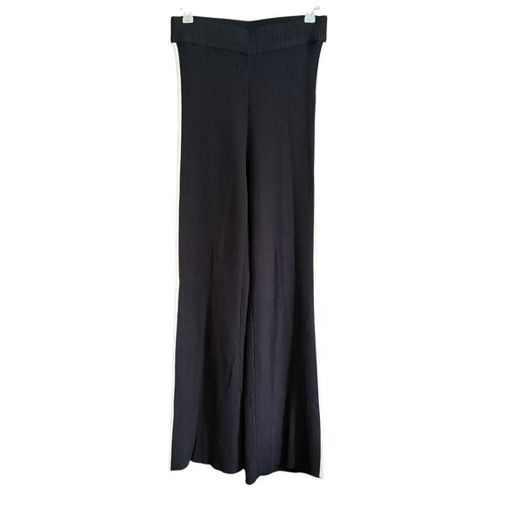 HOUSE of HARLOW 1960 | Black Rib Knit Flare Pants with White Stripe | Small - Picture 1 of 6